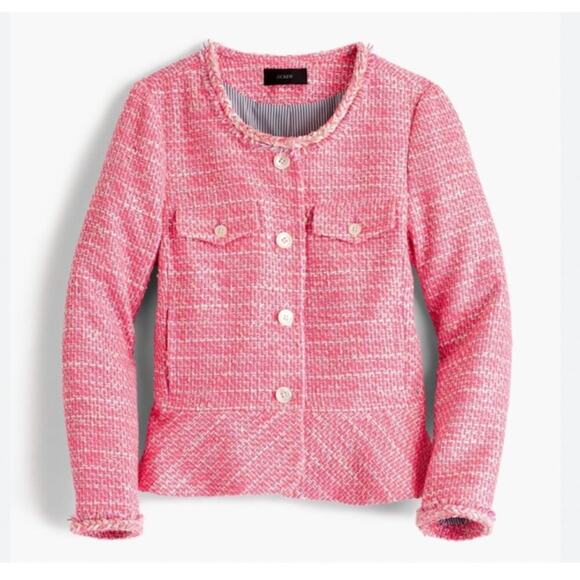 NWT J. Crew Peplum Lady Jacket in Neon Fuchsia Tweed - Picture 1 of 10